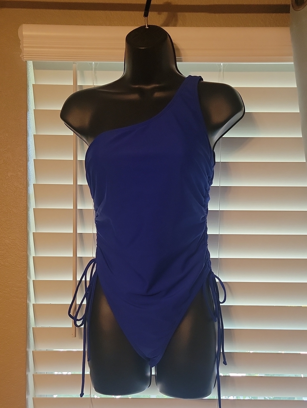 One-Shoulder Royal Blue Women’s Bathing Suit with Side Tie Detail